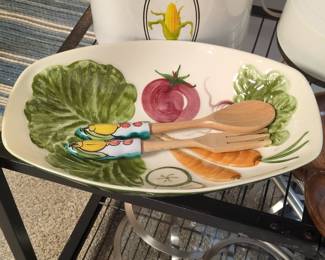 Los Angeles Potteries Vegetable Serving Platter with Wooden Utensils