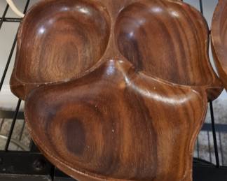 Vintage Monkey Pod Wood Leaf Shaped Divided Serving Dish