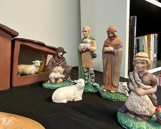 Vintage Ceramic Nativity Scene Set with Stable and 17 Figures