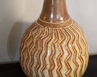Stoneware Vase with Incised Zigzag Pattern