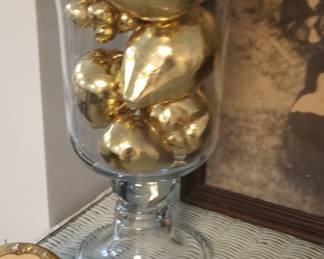 Gold Gilded Fruit Decorative Fillers in Glass Hurricane Vase