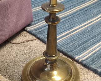 Vintage Brass Floor Lamp with Glass Tray and Shade
