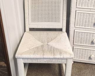 White Wicker Cane Back Dining Chair - Henry Link Style