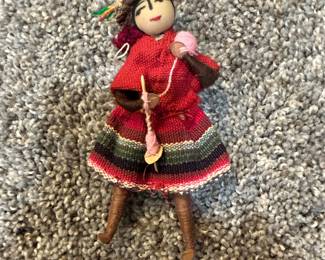 Handmade Peruvian Textile Doll with Spinning Spindle