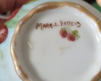 Hand-Painted Strawberry Teacup and Saucer by Marg L. Paypers