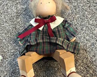 Lizzie High Wooden Doll with Plaid Dress