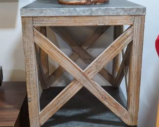 Martin Side Table with Natural Wood and Zinc Top
