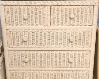 Henry Link White Wicker 5-Drawer Dresser with Glass Top