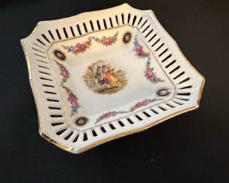 Schumann Bavaria Reticulated Trinket Dish with Courting Couple Scene