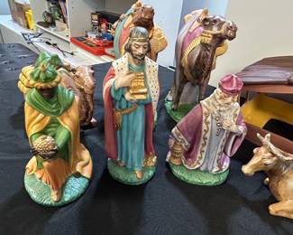 Vintage Ceramic Nativity Scene Set with Stable and 17 Figures