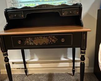 Ethan Allen Hitchcock Style Stenciled Black Lacquer Tambour Desk