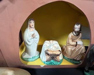 Vintage Ceramic Nativity Scene Set with Stable and 17 Figures