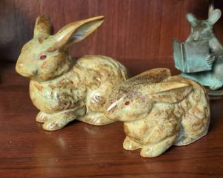 Stoneware Ceramic Rabbits with Red Eyes