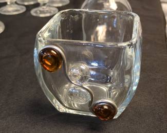 Art Glass Ashtray with Amber and Clear Inclusions