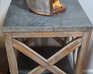 Martin Side Table with Natural Wood and Zinc Top