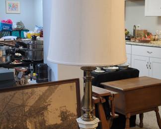 Vintage Brass and White Porcelain Octagonal Table Lamp