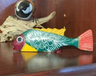 Vintage Mexican Folk Art Hand-Carved Wooden Fish Figurine
