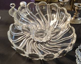 Mikasa Peppermint Swirl Crystal Relish Tray with Center Bowl