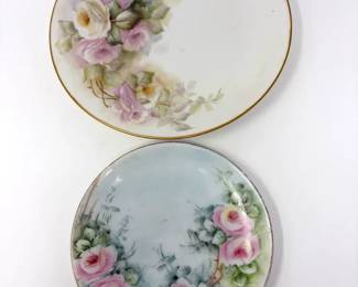 (2) 6.5” Painted Rose Plates Including Limoges