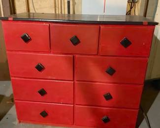 Red Wooden Chest Of Drawers