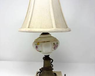 15.5” Marble Based Painted Milk Glass Lamp