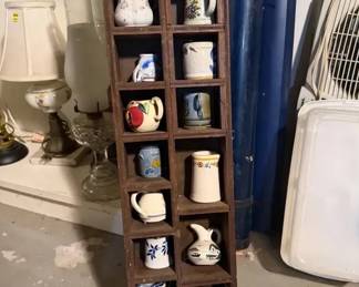 Miniature Ceramic Cups With Wooden Shelf