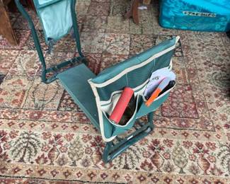 foldable green garden kneeler seat with tools