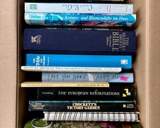 Box of Books about Gardening, Bible, Etc