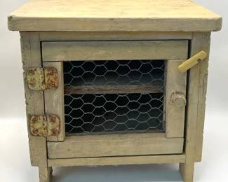 Primitive-Style Display Case with Chickenwire Window