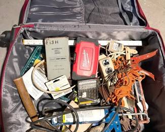Tools Lot With Drill Bits In Luggage Case