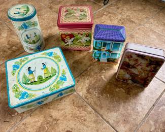 (5) Vintage Decorative Tins of Different Sizes