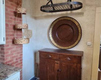 pot holder baskets and oak cabinet