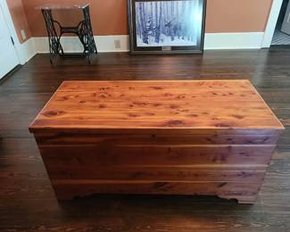 hope chest/trunk, singer base with marble, artwork