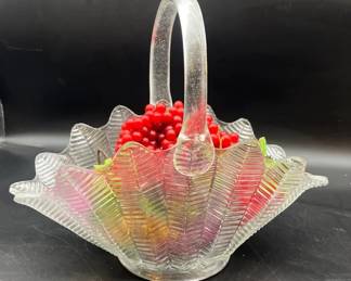 Vintage glass centerpiece basket in the Feather or Fern pattern