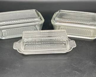 Vintage Clear Ribbed, Glass Refrigerator Dishes