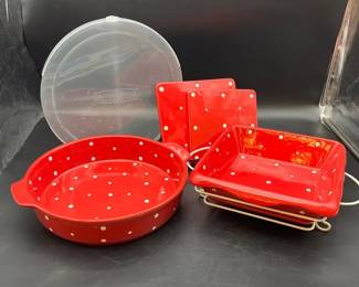Temptations Ovenware Red Polkadot Lot