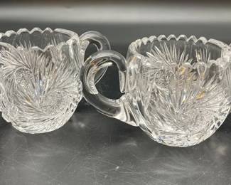 Cut Glass Creamer And Sugar