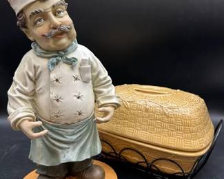Temptations Casserole Dish With Vintage Chef Statue