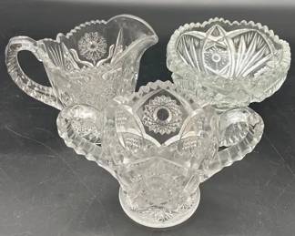 Glass Creamer, Sugar And Vase