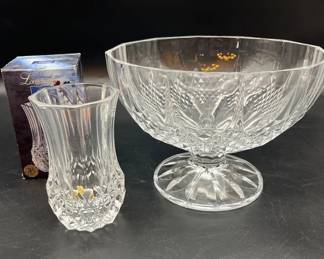 Imperlux or Cristal DArquesDurand Longchamp Fluted Bowl And Vase