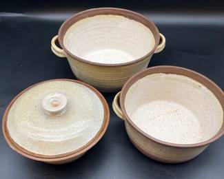 Set of 3 Handmade Studio Pottery Stoneware Bowls w Lidded Casserole