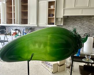 Hand Blown Glass Jalapeño on Metal Stand