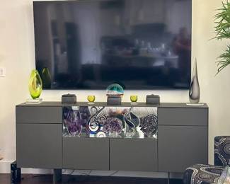 CATTELAN ITALIA "Continental Sideboard" in Graphite-painted frosted glass with built in lighting (Television Not For Sale)