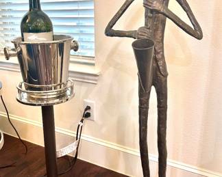 Ettore Sottsass Alessi Wine Cooler & Stand and Alberto Giacometti Style Bronze Sax Player