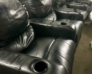 Set of Four Leather Home Media Chairs with Electric Recline
