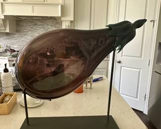 Hand Blown Eggplant on Metal Stand