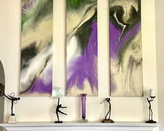 Abstract Tryptich - Acrylic Poured on Canvas - signed Debby Olsen