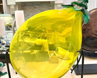 Hand Blown Lemon on Metal Stand