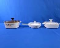 (2) Corning Ware Casserole Dishes and Skillet