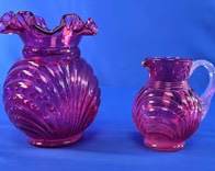 Amethyst Swirl Optic Art Glass Vase & Pitcher